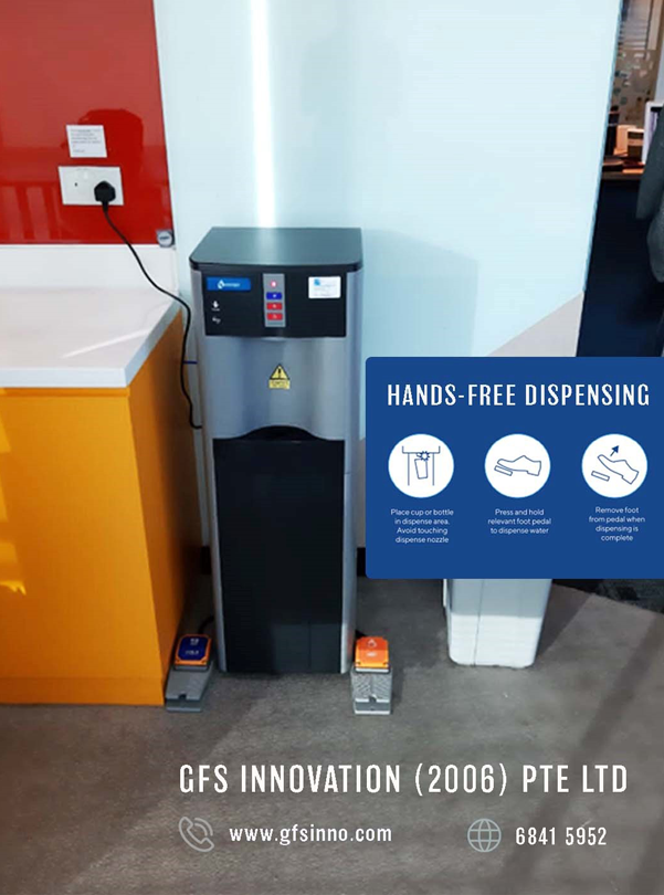 Waterlogic foot pedal water dispenser featuring contactless solutions for offices
