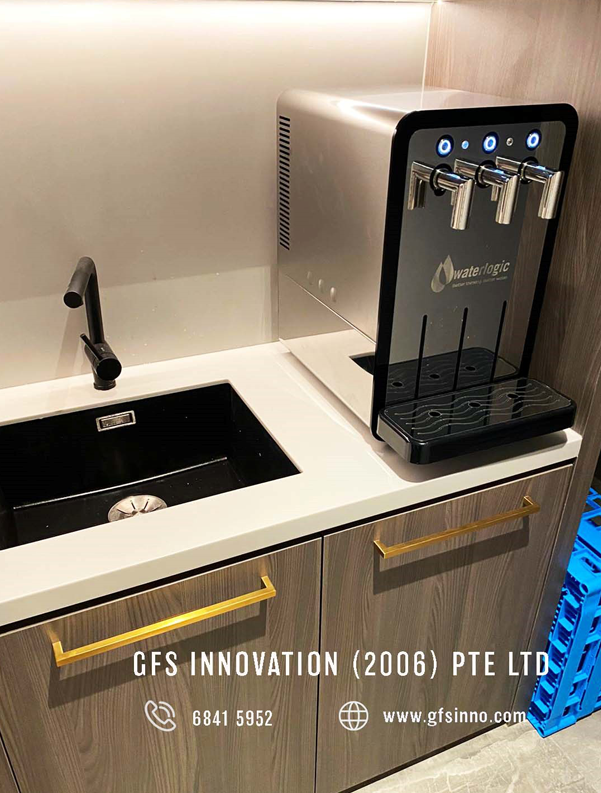 Waterlogic H1 bar top still and sparkling water dispenser installed for office pantry